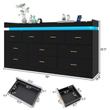 Hlivelood 10 Drawer Dresser with LED Light and Charging Station, Modern Chest of Drawers for Closet, Wide Drawer Organizer Cabinet, Living Room, Entryway, Hallway, Black Hlivelood