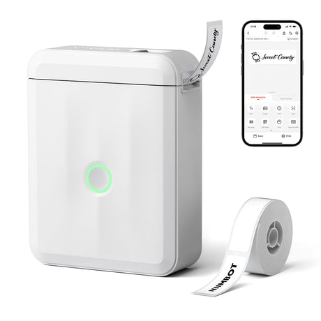 NIIMBOT D110 Upgraded Version Mini Label Maker Machine with Tape, Portable Bluetooth Thermal Printer, Sticker Labeler with Multiple Templates for Office Organization Home Kitchen School, White NIIMBOT