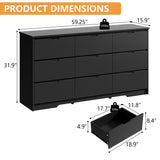 Tradre 59'' Black Dresser for Bedroom, 9 Drawer Wood Dresser with Handle Free, Large Modern Chest of Drawers for Home Office, Living Room, Entryway Tradare