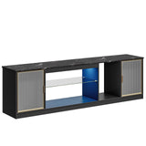 Bestier Gaming TV Stand for TVs up to 80 inch, 70 inch LED Entertainment Center with Adjustable Glass Shelf & Translucent Doors Storage Cabinet for PS5, Modern TV Console for Living Room, Black Marble Bestier