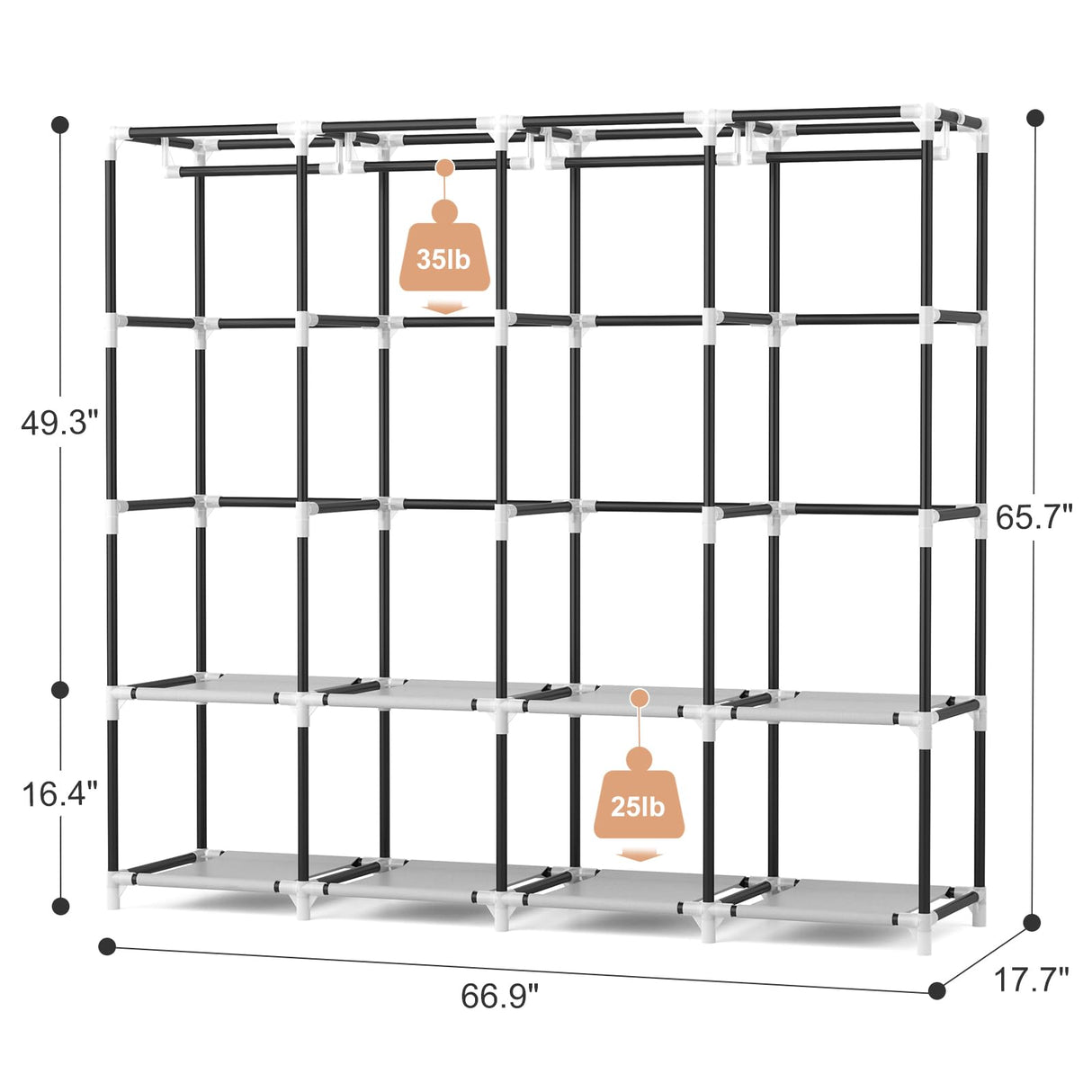 VTRIN Portable Closet for Hanging Clothes 67 Inch Wide Large Capacity Portable Wardrobe Closet with Cover, 4 Storage Shelves and 4 Hanging Rod Sturdy Free Standing Closet for Bedroom, Black VTRIN