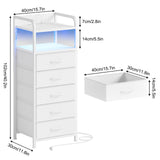 Fixwal Tall Dresser with 5 Drawers for Bedroom, 40 Inch LED Tall Nightstand with Charging Station, Night Stand White Dresser with PU Finish, Bedside Table for Dorm Fixwal