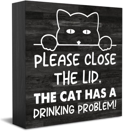 Wood Box Sign Home Decor Please Close The Lid The Cat Has A Drinking Problem Wood Box Sign Home Decor Rustic Farmhouse Wooden Box Sign Block Plaque For Wall Tabletop Desk Home Decoration 5 X  - WoodArtSupply