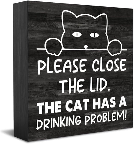 Wood Box Sign Home Decor Please Close The Lid The Cat Has A Drinking Problem Wood Box Sign Home Decor Rustic Farmhouse Wooden Box Sign Block Plaque For Wall Tabletop Desk Home Decoration 5 X 5 Inch Guktmcet