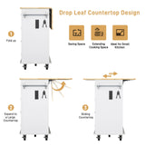 Hlivelood 55" Movable Kitchen Island with Drop Leaf and Power Outlet, Rolling Island Cart w/Storage Cabinet, Island Table on Wheels for Kitchen w/2 Drawers, Spice Rack, Towel Bar, Garage Hook, White Hlivelood