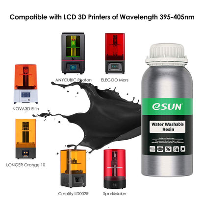 eSUN 405nm LCD 3D Printer Rapid Resin UV Curing Resin Water Washable Resin Photopolymer Resin for Photon UV Curing LCD 3D Printer, 500g Black