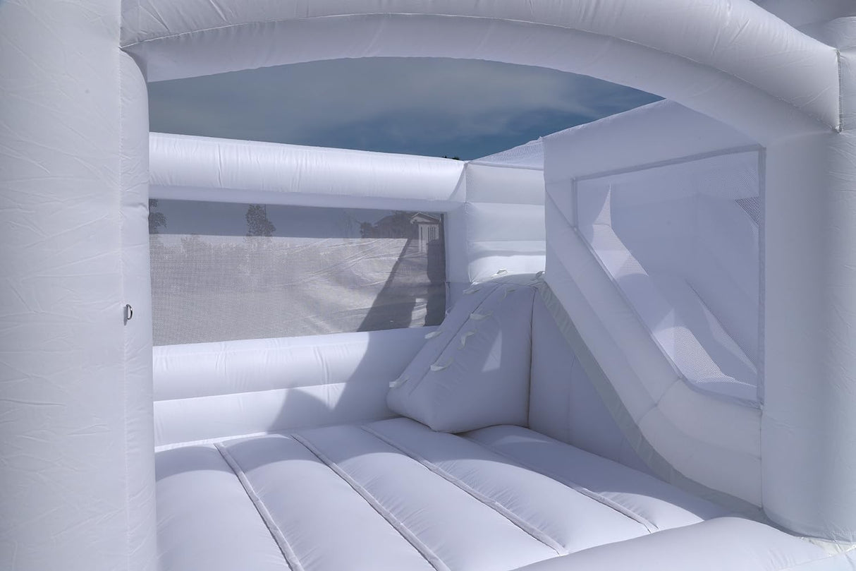 15x15FT White Bounce House for Kids Adults, with Slide & Ball Pit, (Commercial Grade Heavy Duty PVC) (1100W Blower), Large Jumper Bouncy Inflatable Castle, Wedding, Birthday Party, Baptism, 15x15x10ft Okayego