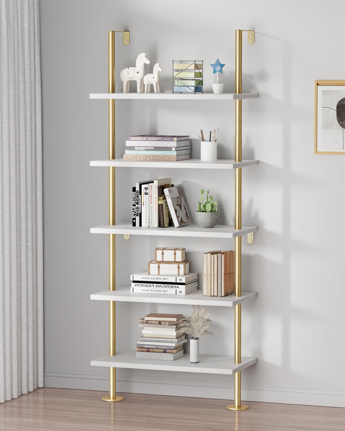 Elevate Your Space with the pickpiff 5-Tier Gold Ladder Shelf Bookcase - WoodArtSupply