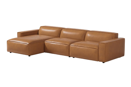 Valencia Nathan Napa Leather Couch - 3 Seats with Left Chaise - 100% Full Aniline Leather Modern Sofa for Lounge and Living Room Solid Wood Frame and High-Resilience Foam Couch (Caramel Brown) VALENCIA THEATER SEATING