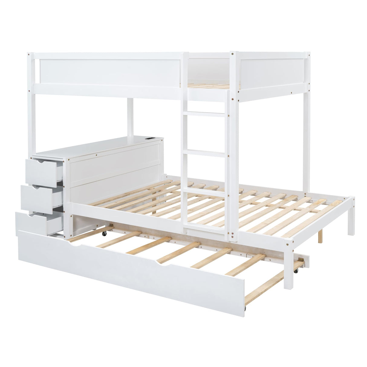 Harper & Bright Designs Full Over Full Bunk Bed Twin Size Trundle, Wood Full Bunk Bed with USB Ports, Storage and Desk, White Harper & Bright Designs