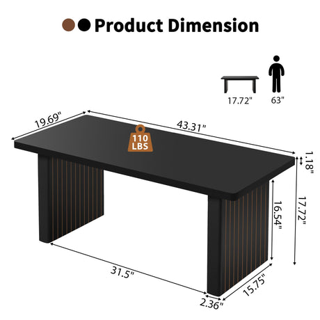 RUSTYER Rectangular Fluted Coffee Table, Farmhouse Wood Coffee Table Mid Century Modern Center Table Boho Living Room Tables for Living Room Office (Black, 19.69" D x 43.3" W x 17.72" H) RUSTYER