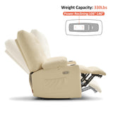 MCombo Large Power Swivel Glider Rocker Recliner Chair with Vibration and Heat for Nursery and USB Ports, Cup Holders and Pockets, Faux Leather 7748 (Cream White, Large) MCombo