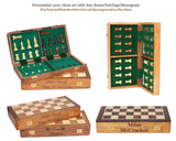 Personalized Wooden Foldable Magnetic Chess Set with 2 Extra Queen | Chessmen Storage Slots, Beginner Chess Set for Adults (Personalized, 10 inches) The Maryam Crafts
