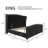AMERLIFE King Size Platform Bed Frame, Velvet Upholstered Bed with Deep Button Tufted & Nailhead Trim Wingback Headboard/No Box Spring Needed/Black AMERLIFE