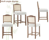 CIMOTA Counter Height Bar Stools Set of 4 Rattan Farmhouse Barstools Mid Century Modern Bar Chairs Upholstered Kitchen Stools with Wood Legs for Island/Dining Room, Linen Beige 26.5In CIMOTA
