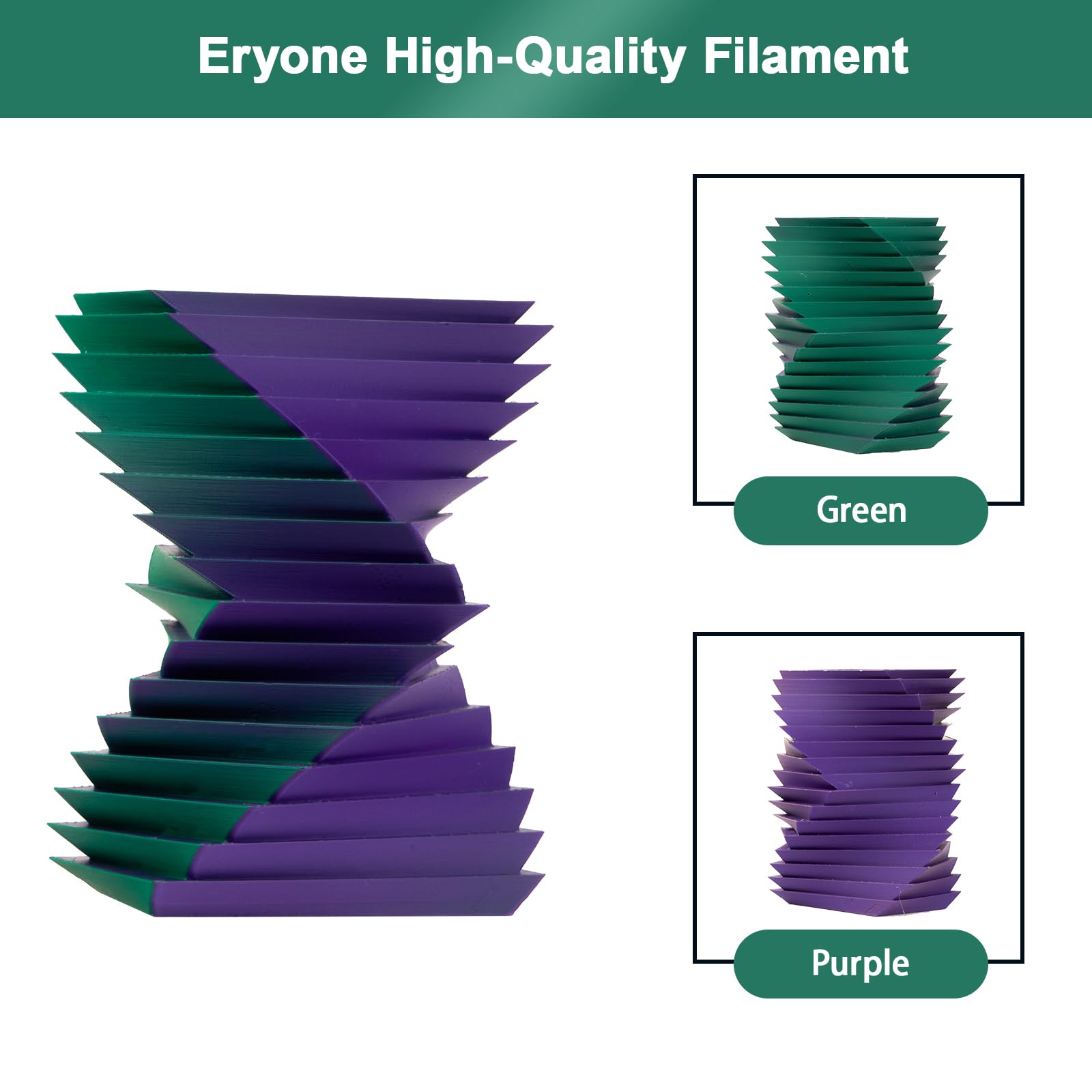 ERYONE Matte Dual Color PLA Filament 1.75 mm for 3D Printers,Accuracy +/- 0.03mm,1kg/ Spool(2.2lbs), Matte Green&Purple - WoodArtSupply