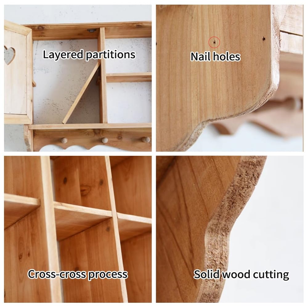 Qivzixamjr Hanging Display Shelf Organizer, Wall Mounted Curio Cabinet with Hooks, Wooden Collection Storage Rack, Floating Countertop Display Rack for Living Room, Bedroom, Kitchen(Light Blue) Qivzixamjr