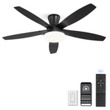 ZMISHIBO 52 inch Ceiling Fans with Lights and Remote/APP Control,Black Low Profile Ceiling Fan with Light,Quiet DC Motor,LED Dimmable, Modern Flush Mount Ceiling Fan for Bedroom Indoor/Outdoor Patio ZMISHIBO