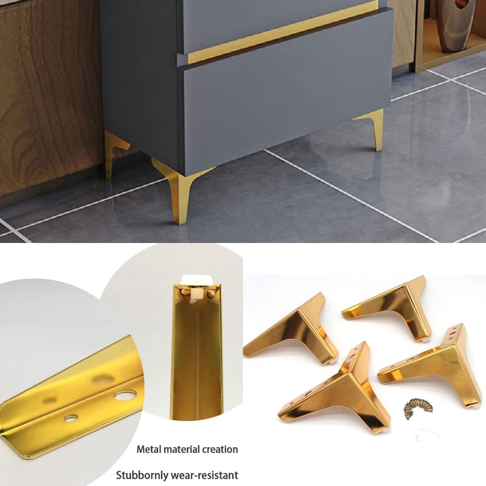 WANLIAN 4 Inch Furniture Legs, Metal Furniture Legs for Cabinet Sofa TV Stand Bookcase 4Pcs (Gold) WANLIAN