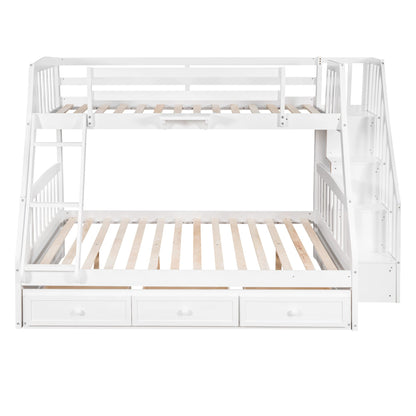 Twin-Over-Full Bunk Bed with Stairs and Storage by Harper & Bright Designs - Solid Wood Frame in White - WoodArtSupply