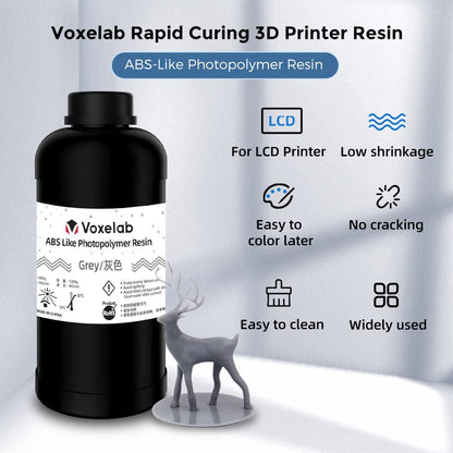 VOXELAB ABS-Like 3D Printer Rapid Resin 405nm LCD UV-Curing Resin Standard Photopolymer Resin for LCD 3D Printing – 1000g (Grey)