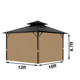 Gazebo Universal Replacement Privacy Curtain, 10'X12' Gazebo Curtains Outdoor Waterproof, 4-Panels Sidewall Curtains with Zipper for Patio, Garden and Backyard (Only Curtains, 10'X12', Brown) Tngan