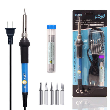 LDK Soldering Iron Kit Electric 60W 110V Adjustable Temperature Soldering Gun Welding Tools, 5pcs Replacement Tips and Solder Wire (Basic) LDK