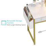 Lufeiya White Makeup Vanity Desk with Mirror and Lights, 40 inch Make Up Vanity Desks with Fabric Drawers & Charging Station, Dressing Table and Chair Set for Bedroom Girls, White Gold Lufeiya