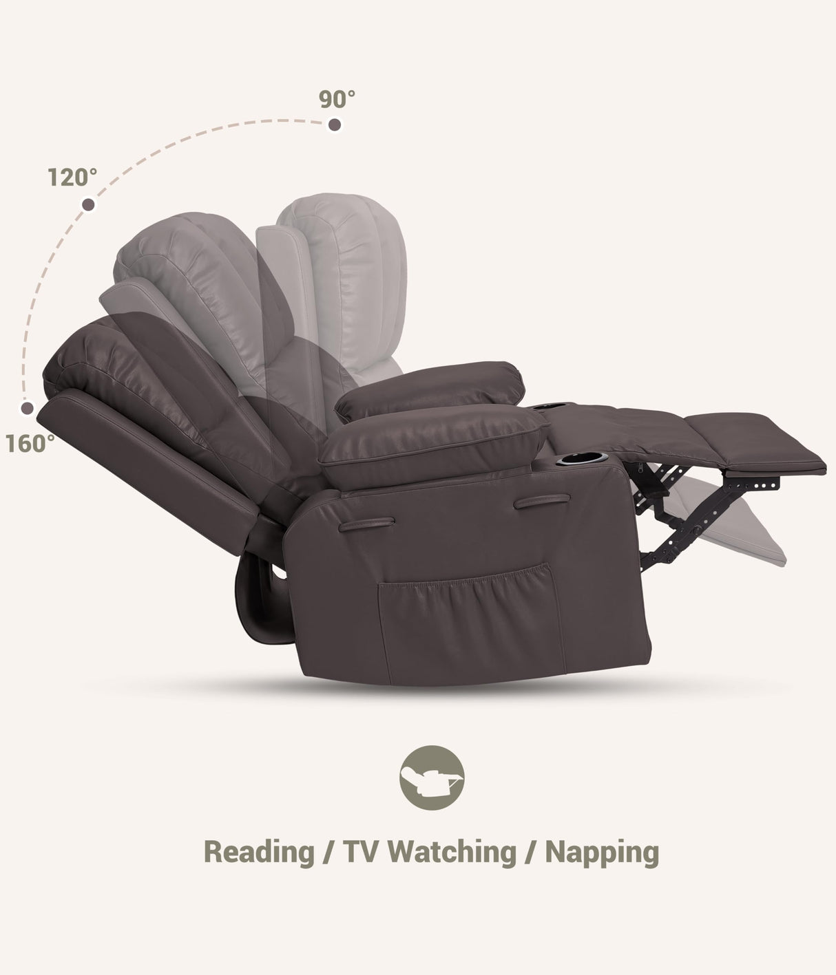 FinerFurnis Large Leather Manual Recliner Chair with Comfortable Arms and Built-in Cup Holders, Spacious 21.2 Inch Seat Width, Perfect for Living Room Relaxation and Entertainment FinerFurnis