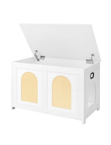 DINZI LVJ Cat Litter Box Enclosure, Flip Top Litter Box Furniture, Rattan-Like Hidden Cat Washroom, Wooden Pet House, End Side Table, 31.5" L x 19.7" W x 19.7" H, Easy to Assemble, White with Rattan DINZI LVJ