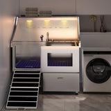 Dog Washing Station, LED Professional Stainless Steel Dog Bathing Station, Dog Bathtub for Large, Medium & Small Dog, Dog Grooming Tub with Window, Ramp, Drawer, Floor Grate & Fauct （Left RAMP, 50"） polimo