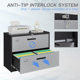 Yizosh 2 Drawer File Cabinet with Lock, Filing Cabinet for Home Office, Metal Locking Office File Storage Cabinet with Drawers, Lateral Filing Cabinet Organizer for Letter/Legal/F4/A4 Yizosh