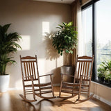 BplusZ Outdoor Patio Rocking Chairs Set of 2 Porch Wooden Comfy Rockers for Adult Furniture Indoor Outside Camping Balcony Garden Backyard Lawn and Bistro, Brown BplusZ