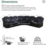 Power Recliner Sofa Sectional Sofa with LED Light for Living Room, Air Leather Reclining Corner Sectional Sofa Set, Cup Holder, Storage Console for Home Theater Seating (Black, Sectional) AYCP Furniture