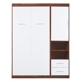 LZ LEISURE ZONE Twin Size Murphy Bed, Wood Wall Bed with Drawers and Shelves, White+Wood LZ LEISURE ZONE