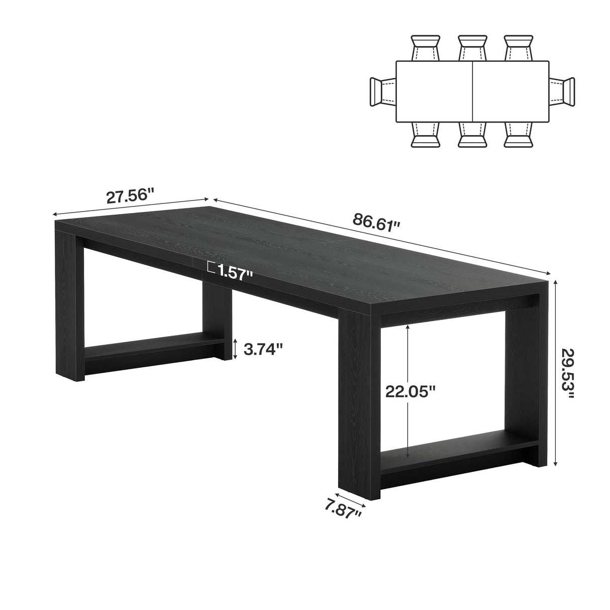 Tribesigns 7 ft Conference Table for 6 to 8 People, Modern Rectangle Meeting Room Desk for Boardroom, Home Office (Black) Tribesigns