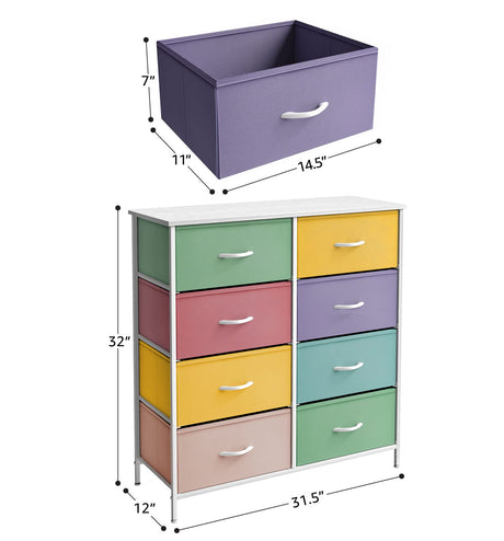 Sorbus Kids Dresser with 8 Drawers - Furniture Storage Chest Tower Unit for Bedroom, Hallway, Closet, Office Organization - Steel Frame, Wood Top, Tie-dye Fabric Bins (Pastel 1) Sorbus
