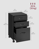 VASAGLE File Cabinet, 3 Drawers Filing Cabinet for Home Office, with Wheels, for A4, Letter Sized Documents, Hanging File Folders, Ink Black UOFC065B16 VASAGLE