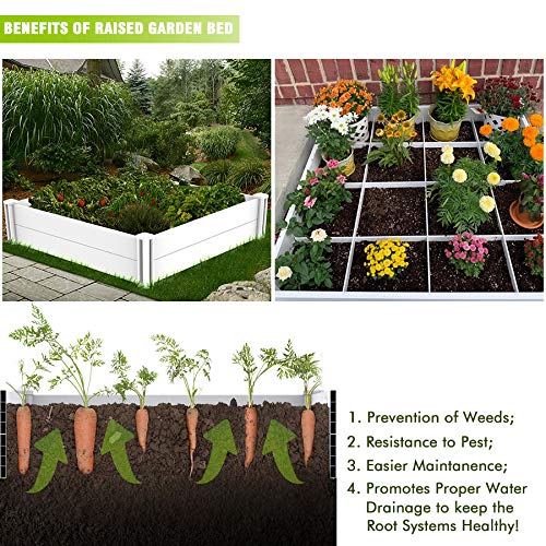 Kdgarden Raised Garden Bed Kit 4'x4' Outdoor Above Ground Planter Box for Growing Vegetables Flowers Herbs, DIY Gardening, Whelping Pen and More, Screwless White Vinyl Garden Bed with Grid - WoodArtSupply