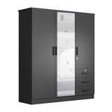 Better Home Products Violet Wardrobe Armoire Closet with Mirror, Three Drawers and 3 Doors. (Black) Better Home Products
