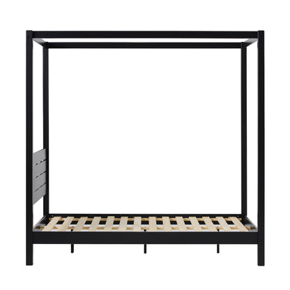 Walker Edison Full Minimalist Solid Wood Canopy Bed, Full Size, Black