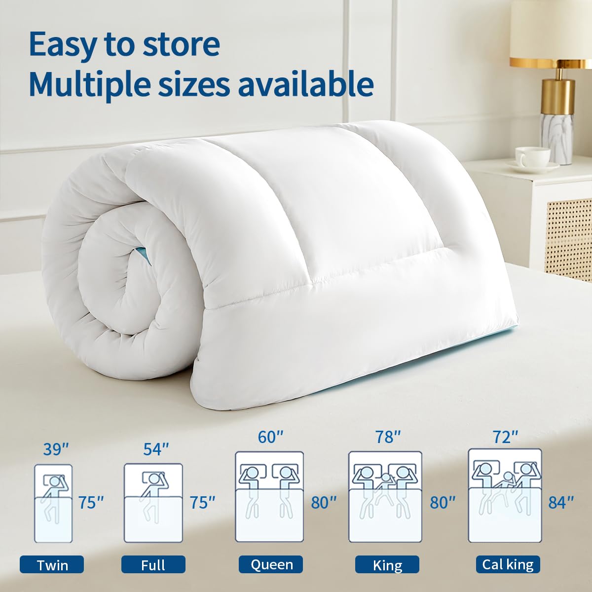 STWIENER King Mattress Topper, Pillow Top Mattress Topper for Back Pain Relief, Extra Thick Mattress Pad Deep Pockets for 8"-21", Soft Down Alternative Fill Mattress Protector, Blue Stripe STWIENER