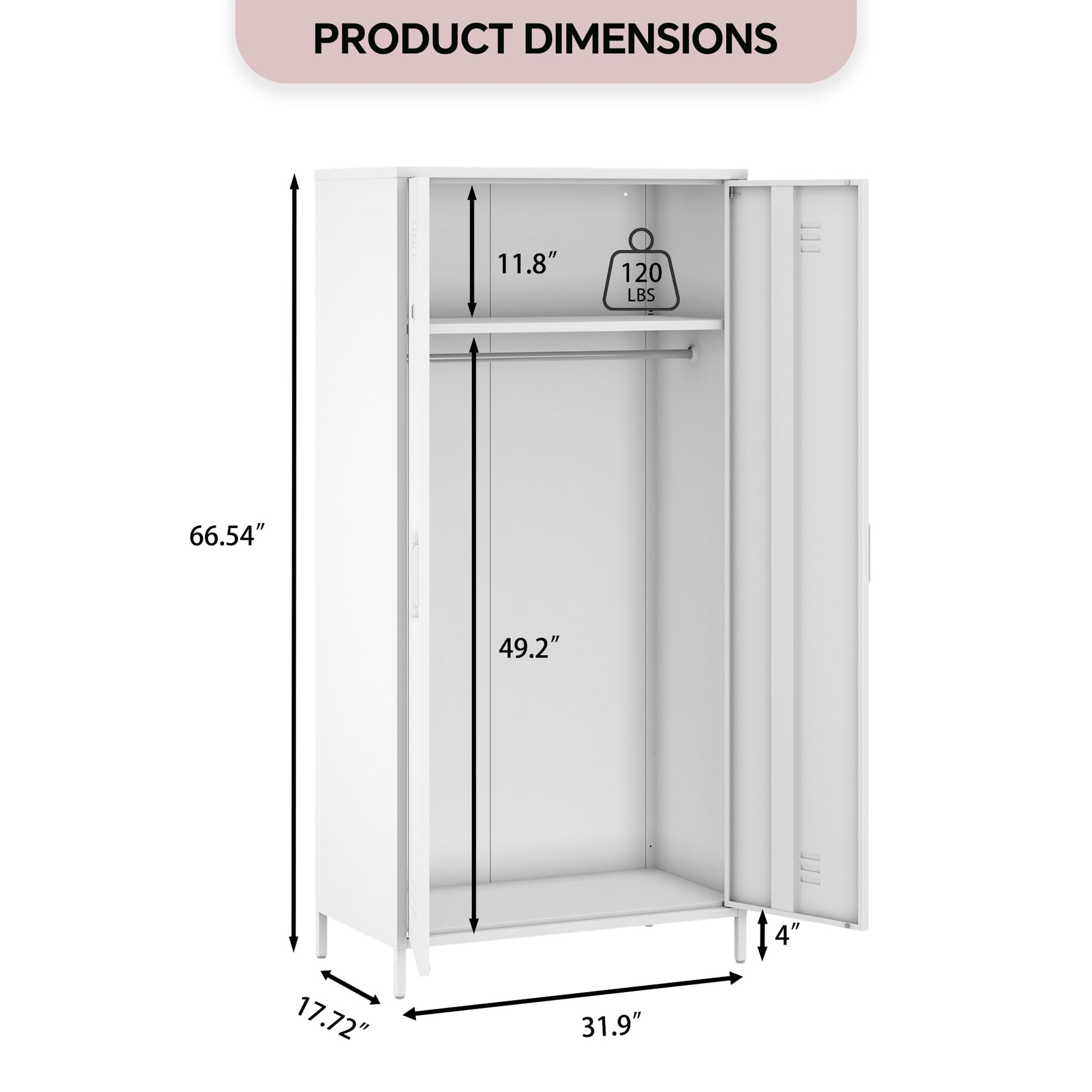 Steehoom Metal Armoire, Wardrobe Closet Cabinet with Hanging Rod and Shelves for Bedroom, Changing Room, Laundry Room, Office (White) - WoodArtSupply