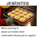 JEWOSTER 12 Cups Silicone Muffin Pan 2 Pack - Silicone Cupcake Pan Nonstick Silicone Molds Great for Making Muffin Cakes,Bread, Tart - BPA Free Baking Accessory JEWOSTER
