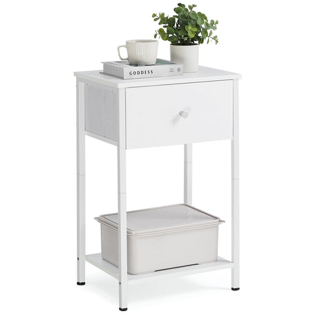 VASAGLE Nightstand, Side Table with Fabric Drawer, 24-Inch Tall End Table with Storage Shelf, Bedroom, White ULGS021W14 VASAGLE