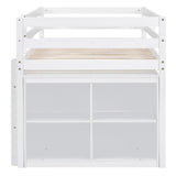 Kids Twin Size Low Loft Bed with Storage, Twin Size Loft Bed with Portable Desk and 4 Drawers, Wood Twin Loft Bed with Shelves, Modern Farmhouse Junior Loft Bed for Kids Boys Girls, White Harper & Bright Designs