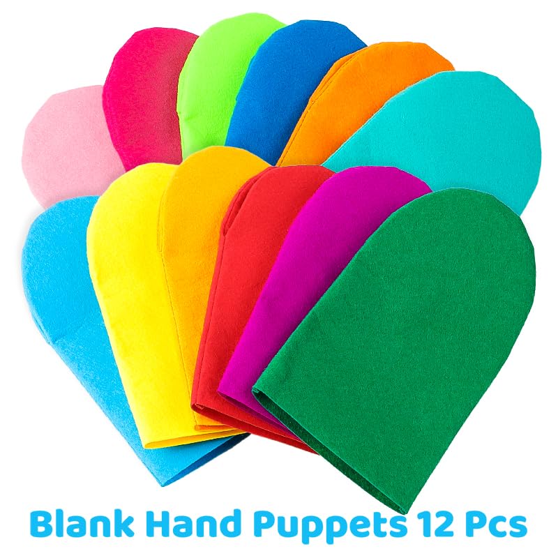 WATINC 12Pcs Hand Puppet Making Kit for Kids Art Craft Felt Sock Puppet Toys Creative DIY Make Your Own Puppets Pompoms Storytelling Role Play Party Supplies for Girls Boys WATINC
