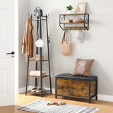 VASAGLE Padded Shoe Bench with Cushioned Seat, Storage Chest Cabinet, Barn-Door Style, 15.7" D x 31.5" W x 19.7" H, Rustic Brown + Black VASAGLE