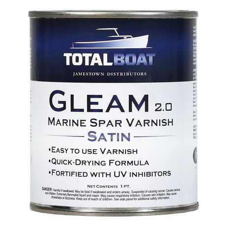 TotalBoat Gleam Marine Spar Varnish, Gloss and Satin Polyurethane Finish for Wood, Boats and Outdoor Furniture (Satin Low-Sheen Pint) TotalBoat