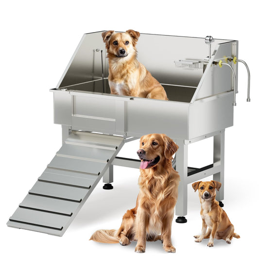 Dog Washing Station, 38" Professional Stainless Steel Dog Bathing Station, Dog Grooming Tub for Home, Equipped with Three Anti-Slip Steps, Removable Door, Pet Wash Station for Pet